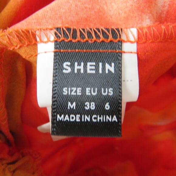 Shein Red Orange Floral Short Mini Dress Romper Medium Cut Out - Picture 9 of 11